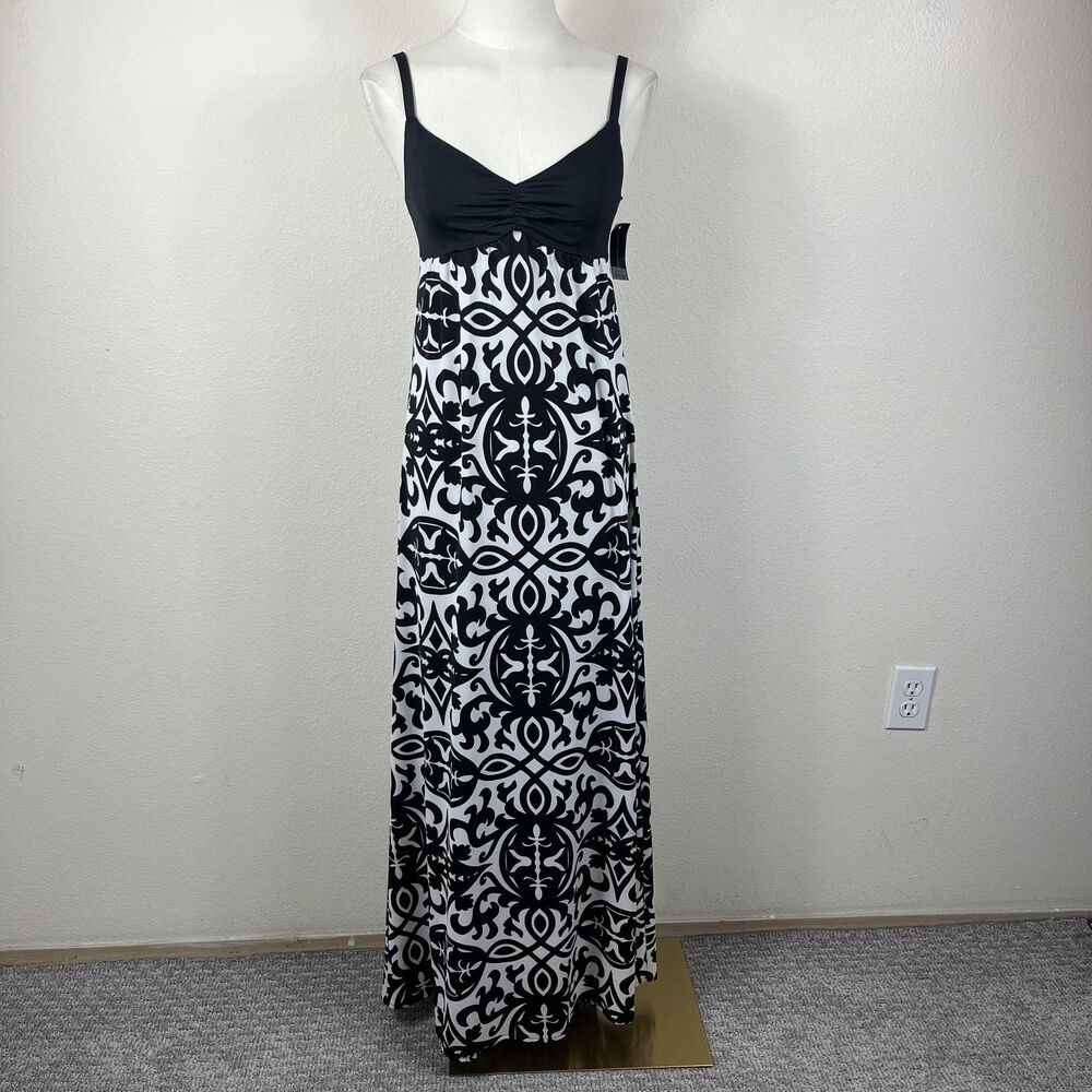 INC Dress Womens Small Black Maxi Boho 00s Babydoll Geometric Sundress - Picture 1 of 8